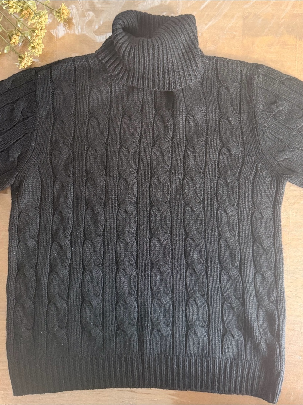Talbots - Black Cable Turtleneck Short Sleeve Sweater